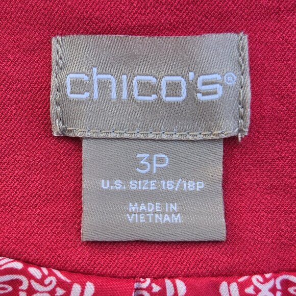 CHICO'S Red Adjustable Sleeve Cotton Blend Spring Jacket Sz 3P or US XLP 16P - Picture 4 of 4
